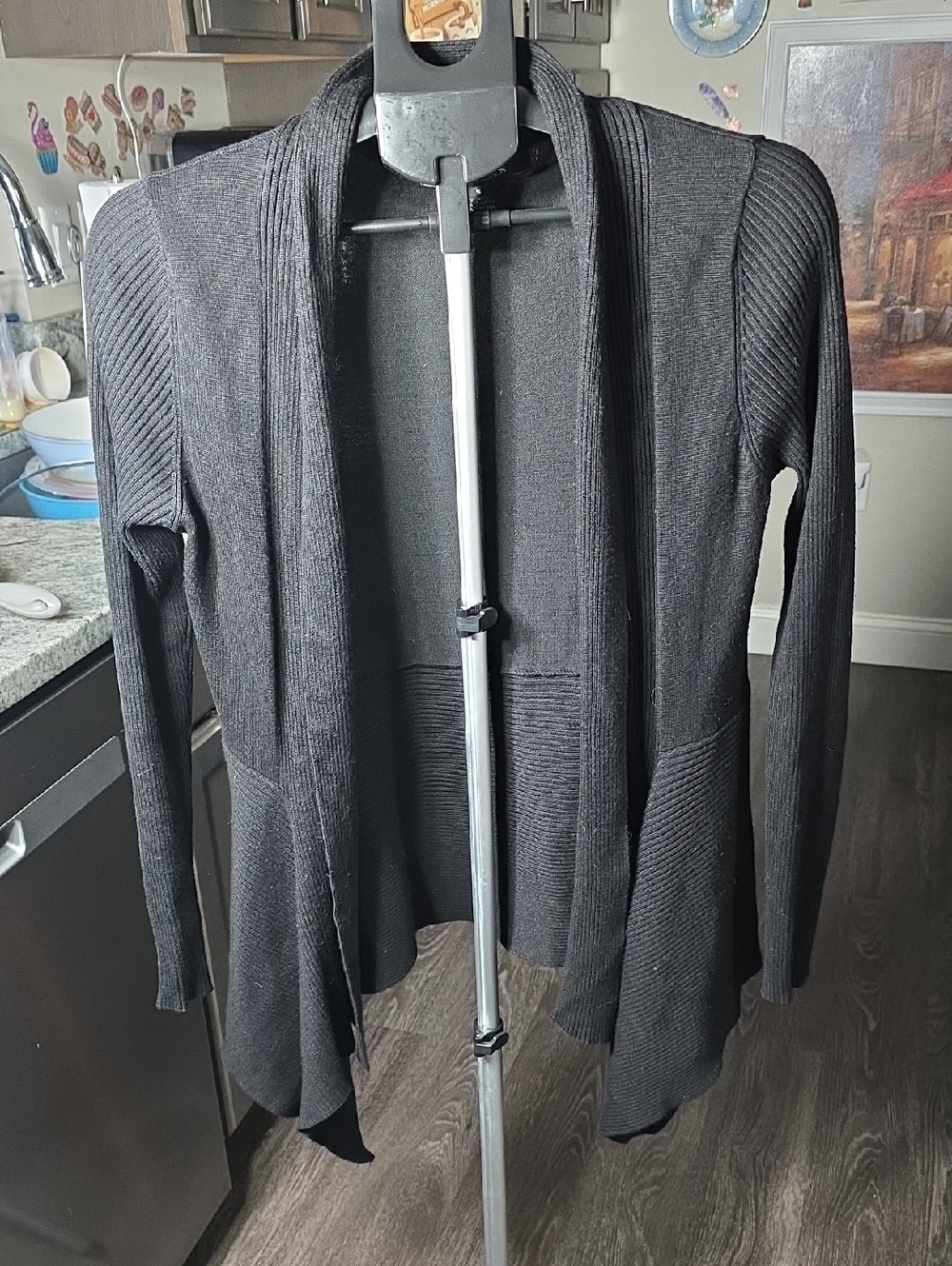 Madison Black Open-Front Ribbed Cardigan